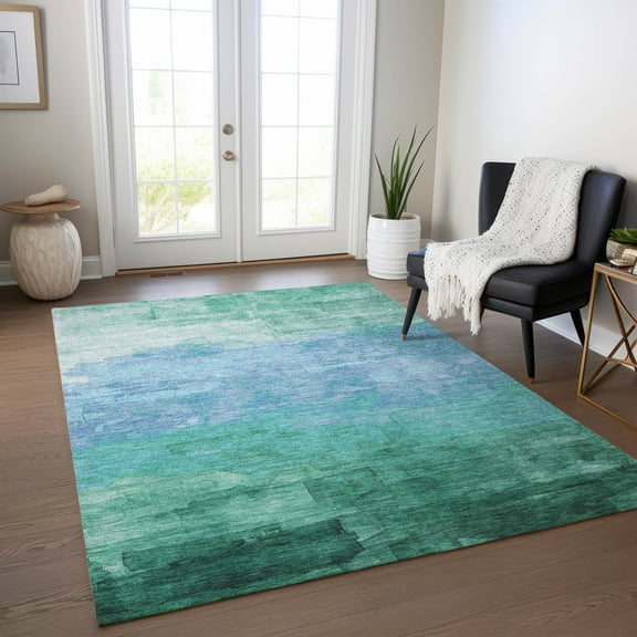 Addison Rugs Chantille Indoor/Outdoor Transitional Stripes Teal Washable Rectangle Rug, 8' x 10'