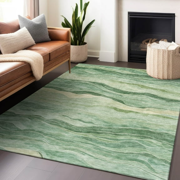 Addison Rugs Chantille Indoor/Outdoor Transitional Stripes Green Washable Rectangle Rug, 10' x 14'