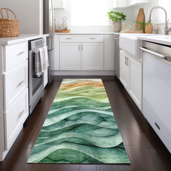 Addison Rugs Chantille Indoor/Outdoor Transitional Swirls Teal Washable Runner Rug, 2'3" x 7'6"