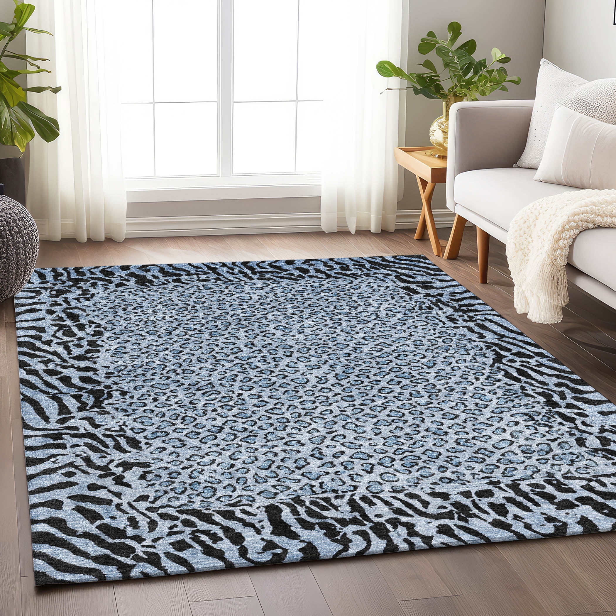 Addison Rugs Chantille Indoor/Outdoor Transitional Animal Skin Blue Washable Rectangle Rug, 3' x 5'