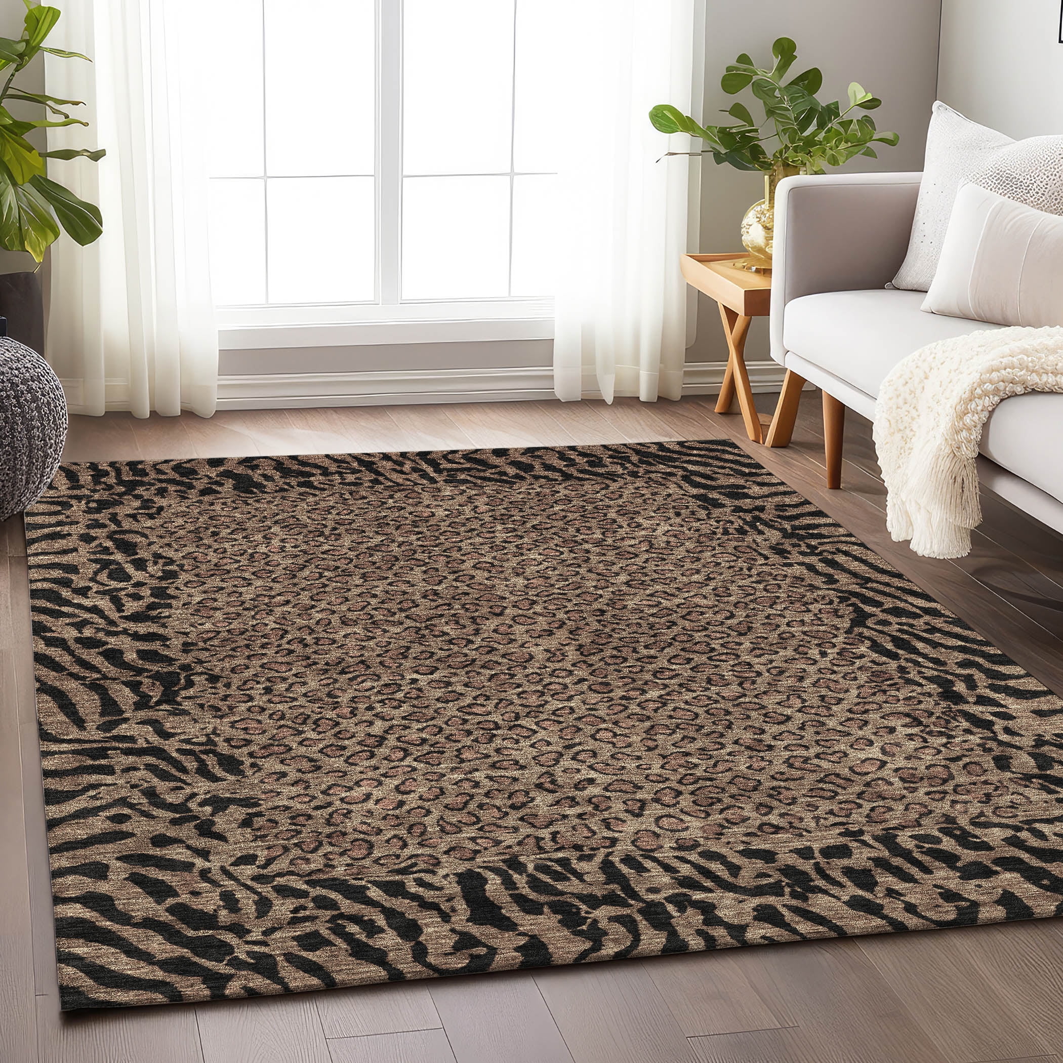 Addison Rugs Chantille Indoor/Outdoor Transitional Animal Skin Brown Washable Rectangle Rug, 5' x 7'6"