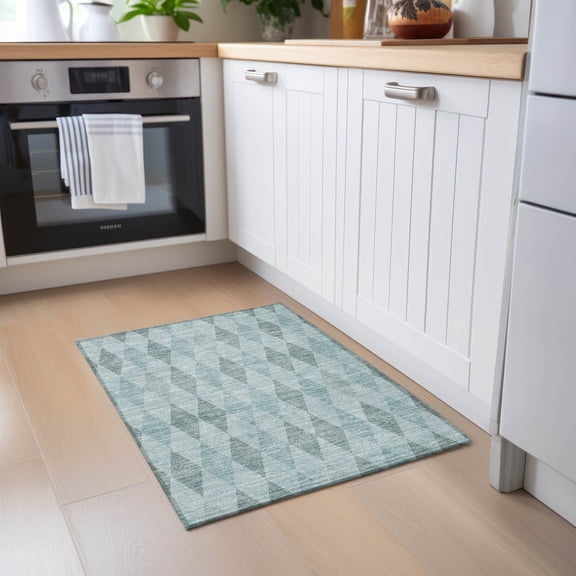 Addison Rugs Chantille Indoor/Outdoor Transitional Geometric Teal Washable Rectangle Rug, 1'8" x 2'6"
