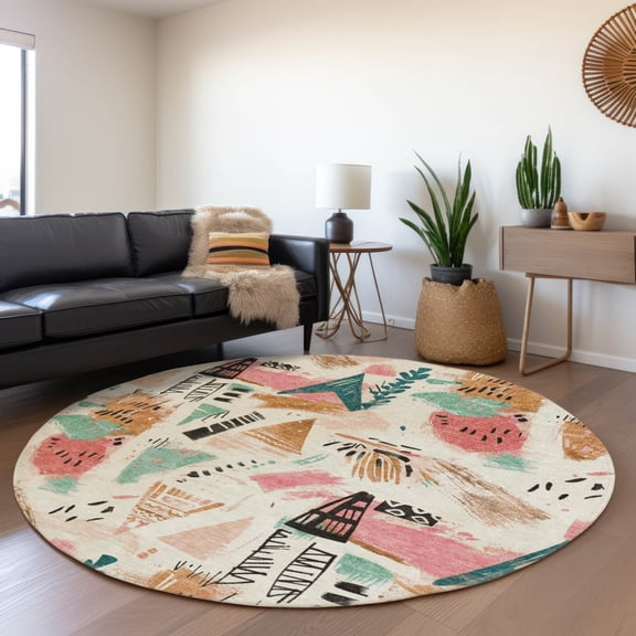 Addison Rugs Chantille Indoor/Outdoor Transitional Modern Ivory Washable Round Rug, 8' x 8'