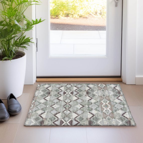 Addison Rugs Chantille Indoor/Outdoor Transitional Geometric Sage Washable Rectangle Rug, 1'8" x 2'6"
