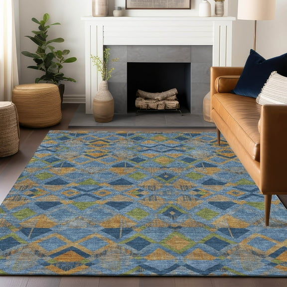 Addison Rugs Chantille Indoor/Outdoor Transitional Geometric Denim Washable Rectangle Rug, 10' x 14'