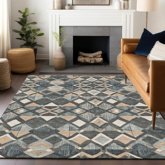 Addison Rugs Chantille Indoor/Outdoor Transitional Geometric Graphite Washable Rectangle Rug, 10' x 14'