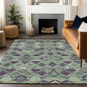 Addison Rugs Chantille Indoor/Outdoor Transitional Geometric Seafoam Washable Rectangle Rug, 10' x 14'