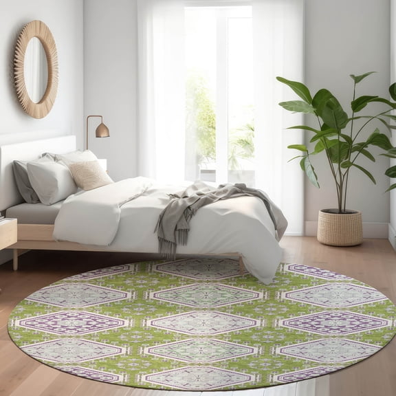 Addison Rugs Chantille Indoor/Outdoor Transitional Formal Lime Washable Round Rug, 8' x 8'