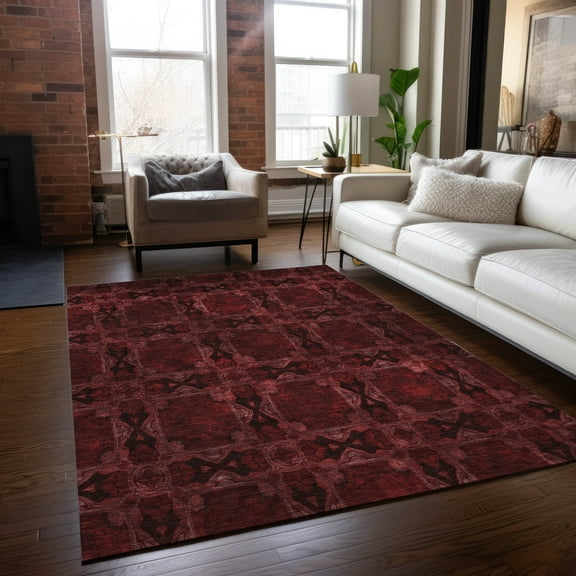 Addison Rugs Chantille Indoor/Outdoor Transitional Panel Burgundy Washable Rectangle Rug, 5' x 7'6"