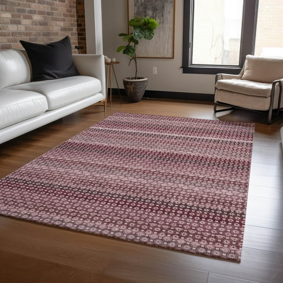 Addison Rugs Chantille Indoor/Outdoor Transitional Stripes Garnet Washable Rectangle Rug, 10' x 14'