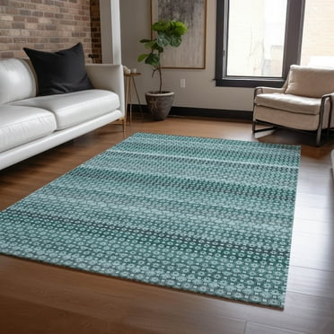Addison Rugs Chantille Indoor/Outdoor Transitional Stripes Teal Washable Rectangle Rug, 10' x 14'