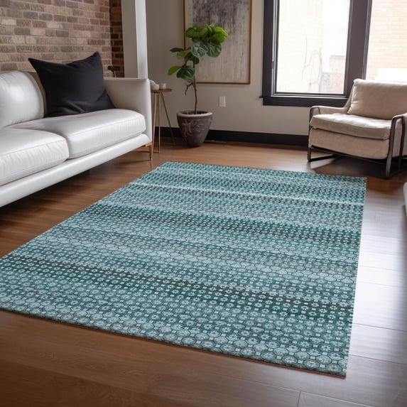 Addison Rugs Chantille Indoor/Outdoor Transitional Stripes Teal Washable Rectangle Rug, 2'6" x 3'10"