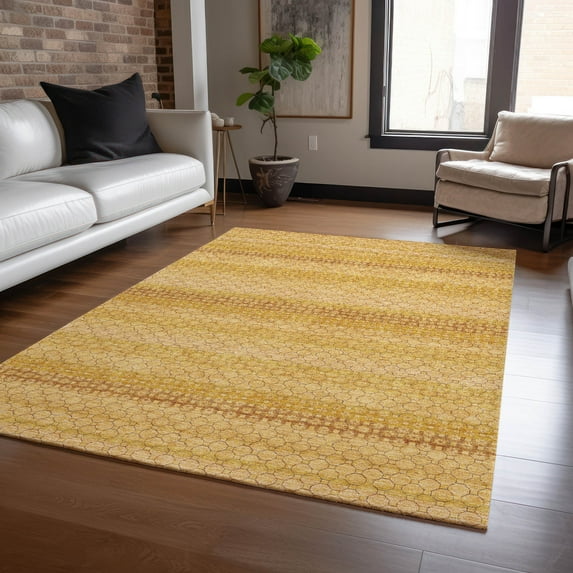 Addison Rugs Chantille Indoor/Outdoor Transitional Stripes Wheat Washable Rectangle Rug, 9' x 12'