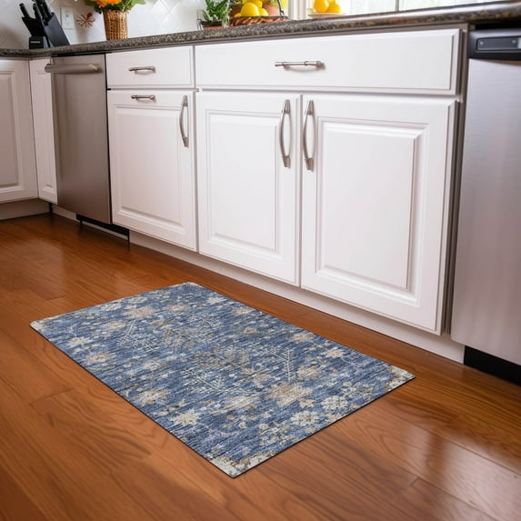 Addison Rugs Chantille Indoor/Outdoor Transitional Floral Blue Washable Rectangle Rug, 1'8" x 2'6"