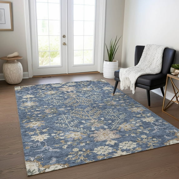 Addison Rugs Chantille Indoor/Outdoor Transitional Floral Blue Washable Rectangle Rug, 9' x 12'