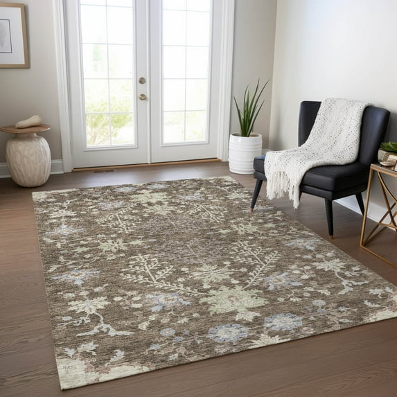 Addison Rugs Chantille Indoor/Outdoor Transitional Floral Brown Washable Rectangle Rug, 9' x 12'
