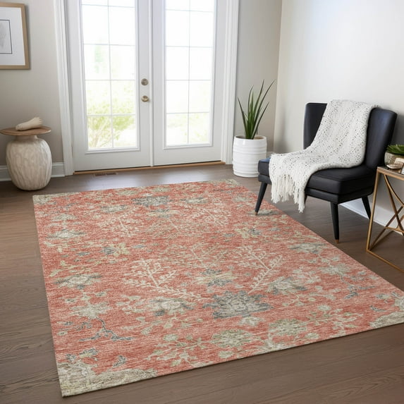Addison Rugs Chantille Indoor/Outdoor Transitional Floral Coral Washable Rectangle Rug, 8' x 10'