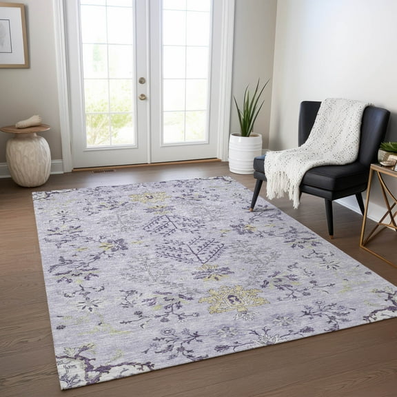 Addison Rugs Chantille Indoor/Outdoor Transitional Floral Lavender Washable Rectangle Rug, 3' x 5'