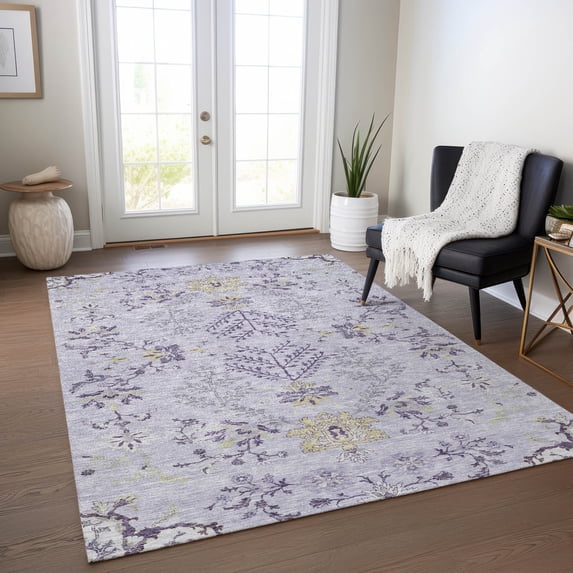Addison Rugs Chantille Indoor/Outdoor Transitional Floral Lavender Washable Rectangle Rug, 5' x 7'6"