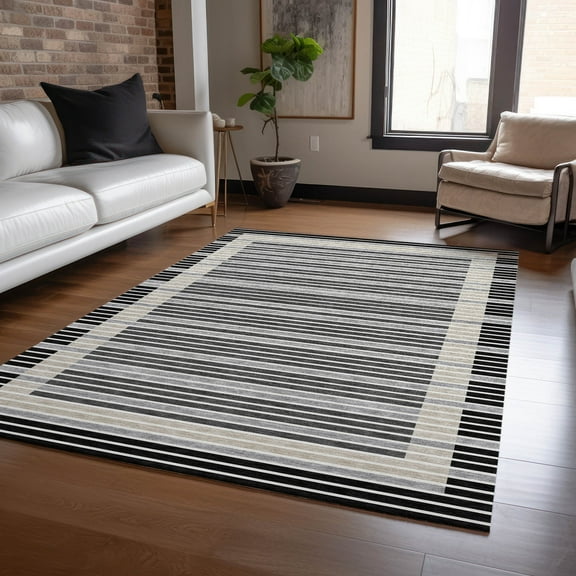 Addison Rugs Chantille Indoor/Outdoor Transitional Stripes Black Washable Rectangle Rug, 10' x 14'
