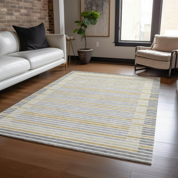 Addison Rugs Chantille Indoor/Outdoor Transitional Stripes Gray Washable Rectangle Rug, 10' x 14'