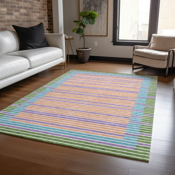 Addison Rugs Chantille Indoor/Outdoor Transitional Stripes Lime Washable Rectangle Rug, 10' x 14'