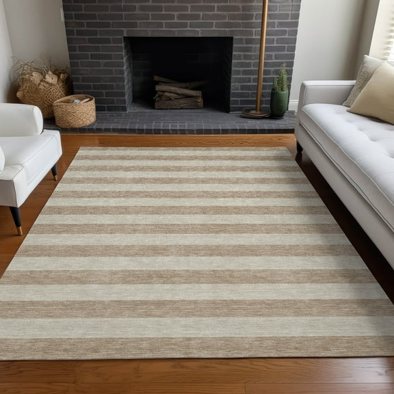 Addison Rugs Chantille Indoor/Outdoor Transitional Stripes Beige Washable Rectangle Rug, 3' x 5'