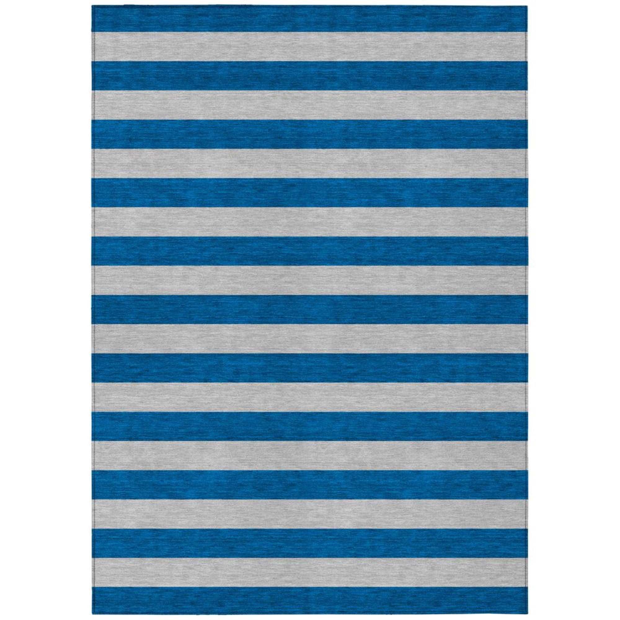 Blue and Gray Striped Synthetic Washable Rug 2'6" x 3'10"