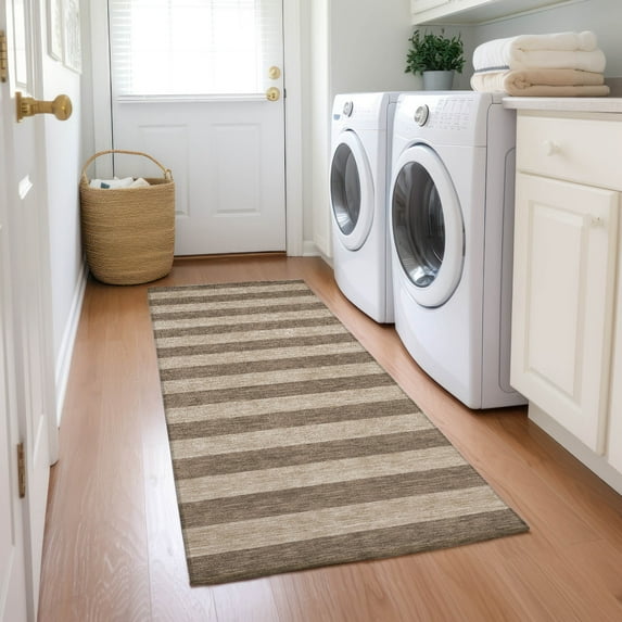 Addison Rugs Chantille Indoor/Outdoor Transitional Stripes Coffee Washable Runner Rug, 2'3" x 7'6"