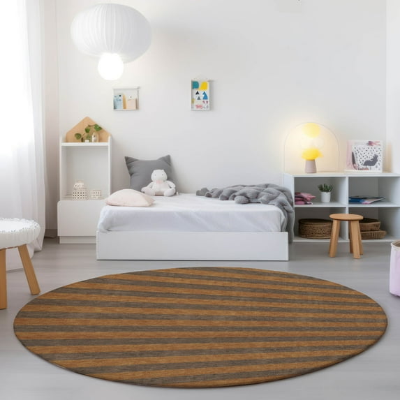 Addison Rugs Chantille Indoor/Outdoor Transitional Stripes Fudge Washable Round Rug, 8' x 8'