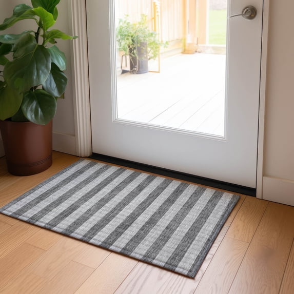 Addison Rugs Chantille Indoor/Outdoor Transitional Stripes Granite Washable Rectangle Rug, 1'8" x 2'6"