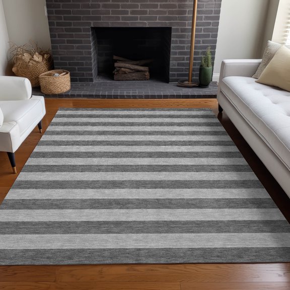Addison Rugs Chantille Indoor/Outdoor Transitional Stripes Granite Washable Rectangle Rug, 5' x 7'6"