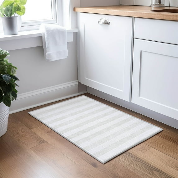 Addison Rugs Chantille Indoor/Outdoor Transitional Stripes Ivory Washable Rectangle Rug, 1'8" x 2'6"