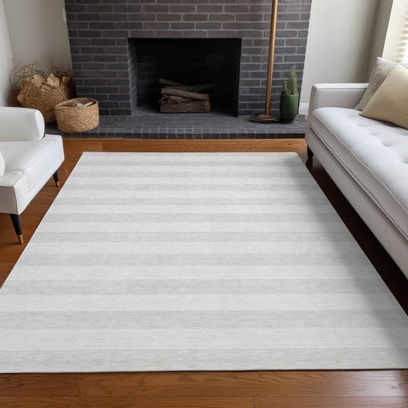 Addison Rugs Chantille Indoor/Outdoor Transitional Stripes Ivory Washable Rectangle Rug, 10' x 14'