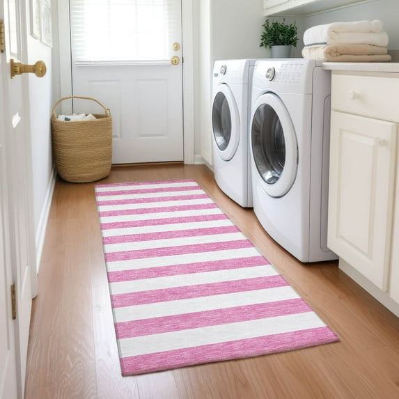 Addison Rugs Chantille Indoor/Outdoor Transitional Stripes Pink Washable Runner Rug, 2'3" x 7'6"