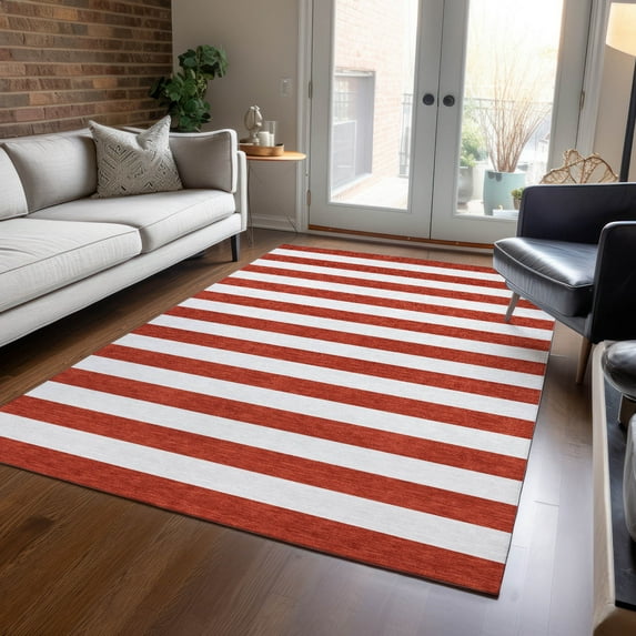 Addison Rugs Chantille Indoor/Outdoor Transitional Stripes Red Washable Rectangle Rug, 5' x 7'6"