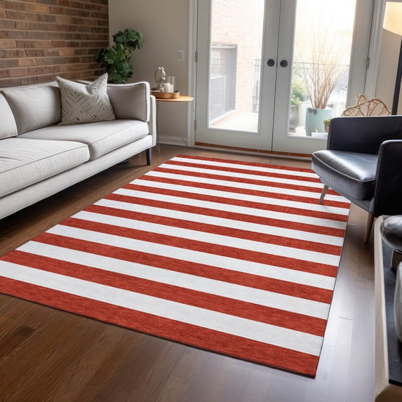 Addison Rugs Chantille Indoor/Outdoor Transitional Stripes Red Washable Rectangle Rug, 9' x 12'