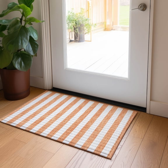 Addison Rugs Chantille Indoor/Outdoor Transitional Stripes Salmon Washable Rectangle Rug, 1'8" x 2'6"