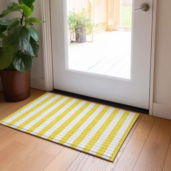 Addison Rugs Chantille Indoor/Outdoor Transitional Stripes Yellow Washable Rectangle Rug, 1'8" x 2'6"