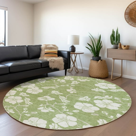 Addison Rugs Chantille Indoor/Outdoor Transitional Floral Aloe Washable Round Rug, 8' x 8'