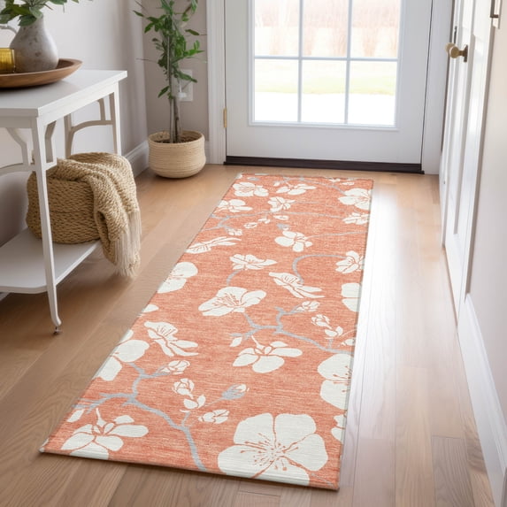 Addison Rugs Chantille Indoor/Outdoor Transitional Floral Coral Washable Runner Rug, 2'3" x 7'6"