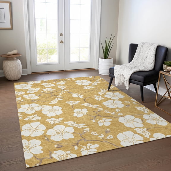 Addison Rugs Chantille Indoor/Outdoor Transitional Floral Gold Washable Rectangle Rug, 2'6" x 3'10"