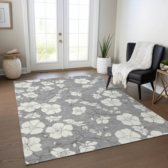 Addison Rugs Chantille Indoor/Outdoor Transitional Floral Gray Washable Rectangle Rug, 2'6" x 3'10"
