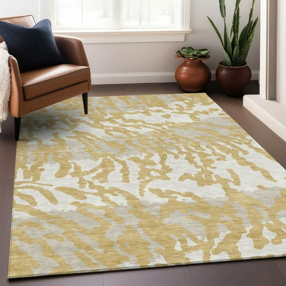 Addison Rugs Chantille Indoor/Outdoor Transitional Animal Print Gold Washable Rectangle Rug, 3' x 5'