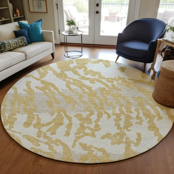 Addison Rugs Chantille Indoor/Outdoor Transitional Animal Print Gold Washable Round Rug, 8' x 8'