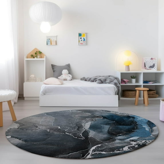Addison Rugs Chantille Indoor/Outdoor Contemporary Watercolors Blue Washable Round Rug, 8' x 8'