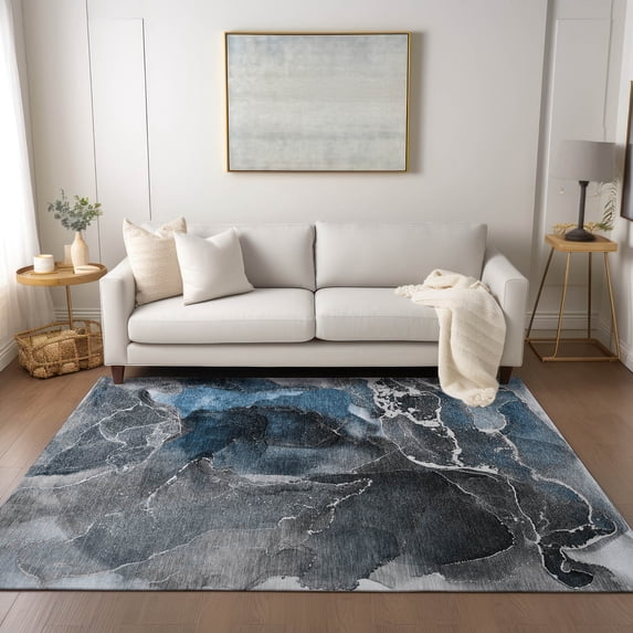 Addison Rugs Chantille Indoor/Outdoor Contemporary Watercolors Blue Washable Rectangle Rug, 9' x 12'