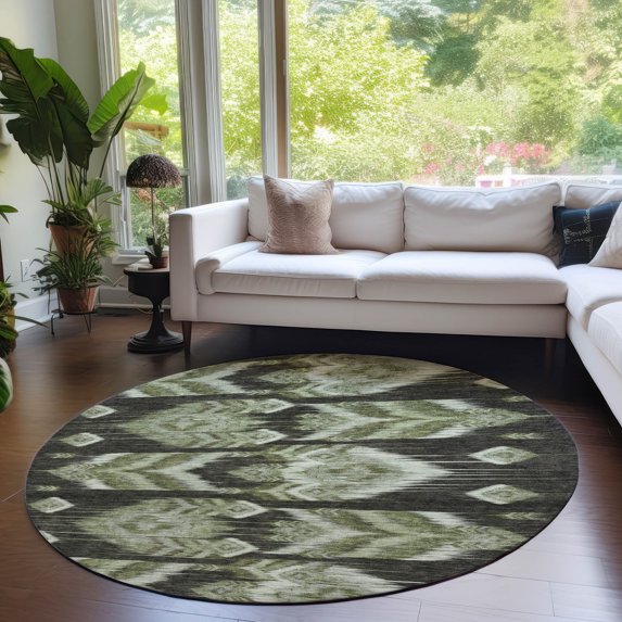 Addison Rugs Chantille Indoor/Outdoor Transitional Southwest Olive Washable Round Rug, 8' x 8'