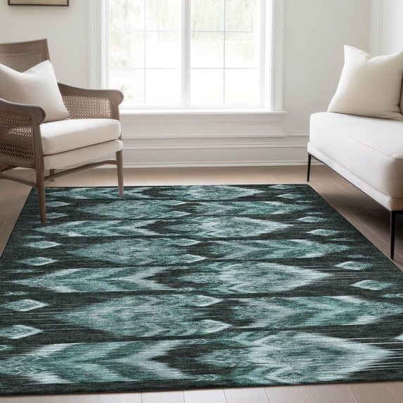 Addison Rugs Chantille Indoor/Outdoor Transitional Southwest Teal Washable Rectangle Rug, 10' x 14'