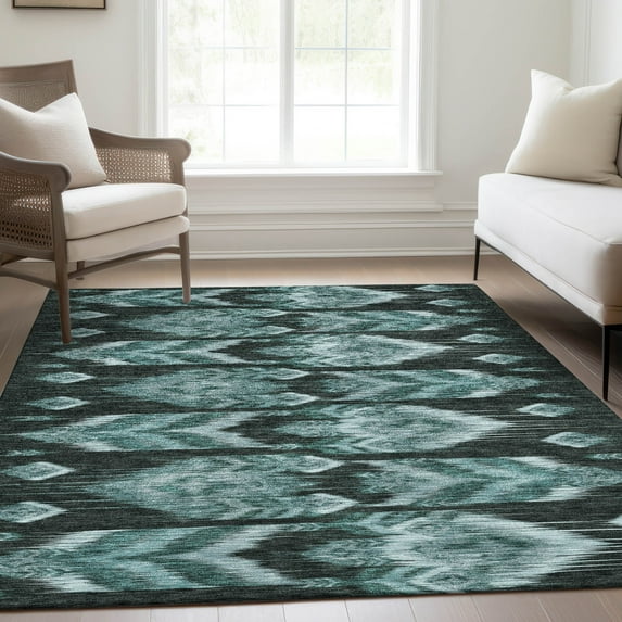 Addison Rugs Chantille Indoor/Outdoor Transitional Southwest Teal Washable Rectangle Rug, 8' x 10'